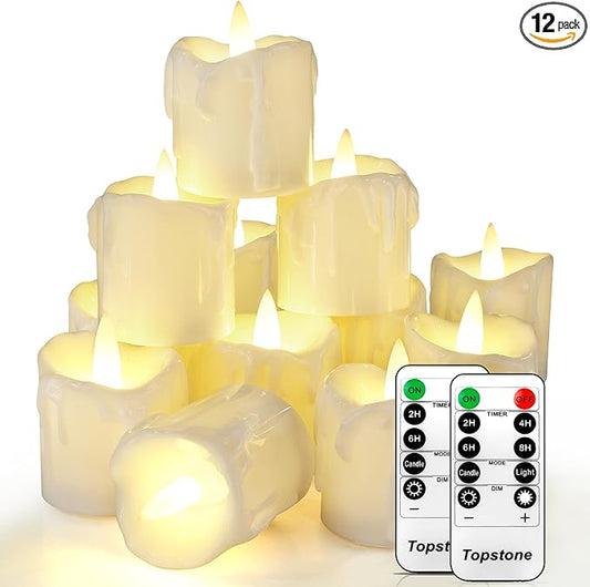 Topstone 12pcs Flickering Flameless Candles,Battery Operated LED Candles with Timer & Dimmable Function,Fake Candles,Remote Control Tea Lights, Perfect for Home Decor, Wedding, Christmas Decorations