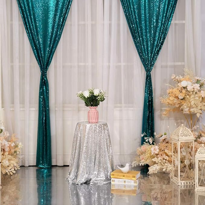 Poise3EHome Teal Sequin Backdrop Curtains, 4 PCS 3FT x 8FT Sequin Panels for Backdrop,Sequence Wedding Party Background Drapes