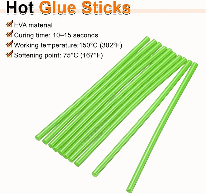 HARFINGTON 10pcs Hot Glue Sticks 0.28" Dia x 9.84" Long EVA Mini Hot Melt Adhesive Glue Stick for Hot Melt Gun Wood Plastic Glass Flowers Fabrics Foam, Light Green