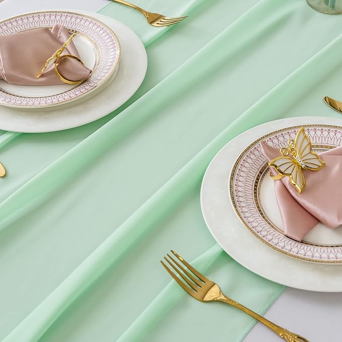 12Pack 9ft Chiffon Table Runner14x108 Inch Sheer Romantic Table Runner for Wedding Birthday Party Bridal Shower Outdoor Decoration-Mint