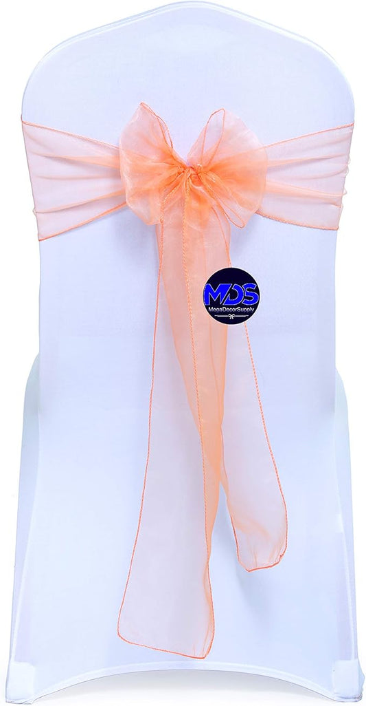MDS Pack of 200 PCS Organza Chair Sashes Wider Dining Chair Bows Ribbon Tie Back for Wedding Party Birthday Bridal Shower Reception Event Banquet Home Chair Cover Decoration - Peach