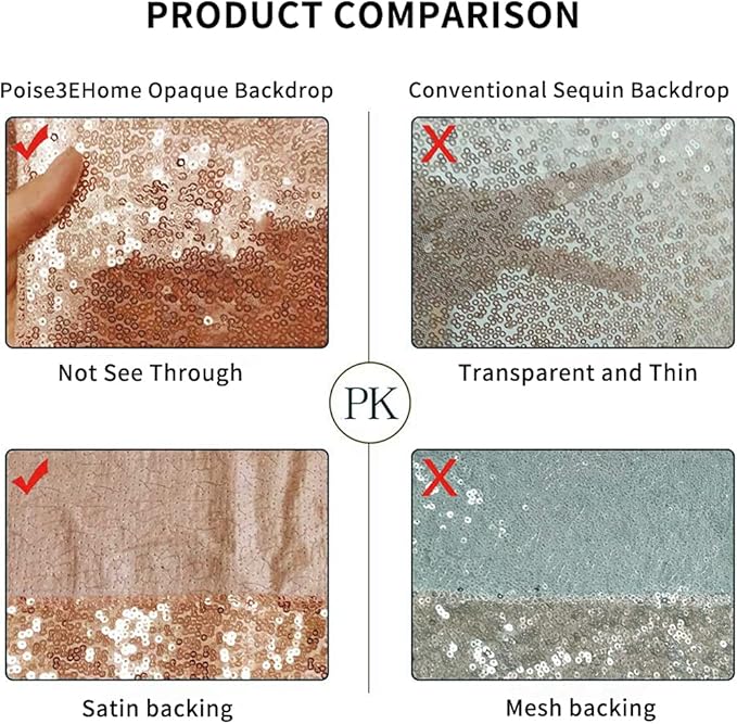 Poise3EHome 6Ft x 8Ft Rose Gold Sequin Backdrop,Glitter Thick Satin Background Drapes, Sparkly Opaque Photography Curtain Backdrop for Wedding Party Decor
