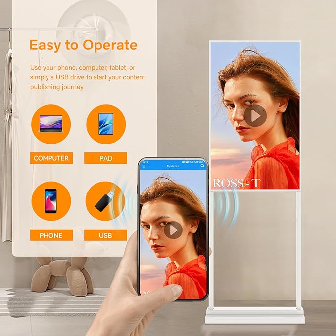 55 Inch Digital Signage Kiosk LCD Advertising Display Menu Displays Indoor Android Floor Standing Vertical Poster White, 2+32GB, 2K FHD, 700nits, USB