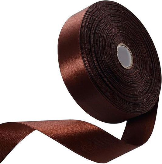 1 Inch Brown Satin Ribbon 50 Yards Solid Fabric Ribbons for Gift Wrapping, Crafts, Floral Arrangements, Wedding, Party, Holiday Decor