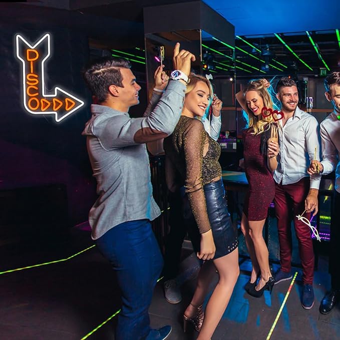 LED Disco Neon Sign Disco Guide Neon Light for Wall Decor Dimmable Led Disco Light Up Sign for DJ Music Bar Bedroom Party Music Concert Man Cave 16.5 * 12.6 IN