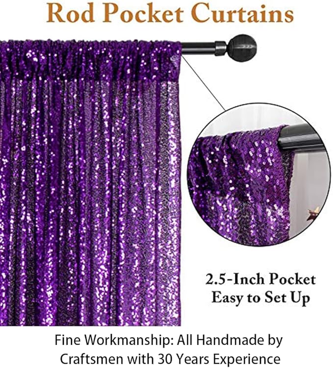 ShinyBeauty Sequin Backdrop Curtains 4 Panels Purple 2FTx8FT Sequin Fabric Photo Backdrop Curtains Purple Glitter Curtains for Party
