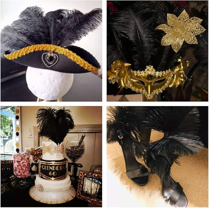 Ballinger Black Large Ostrich Feathers - 24Pcs 12-14inch Large Feathers for Vase,Gatsby and Halloween Party Centerpieces
