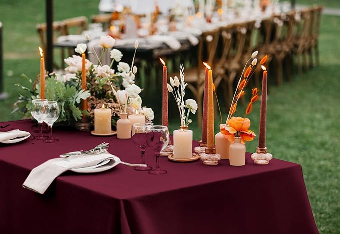 10 Packs Satin Tablecloth 57 x 108 Inch Burgundy Rectangular Table Cloth Silk Tablecloth Smooth Fabric Overlay Satin Table Cover Decoration for Wedding Party Banquet Events