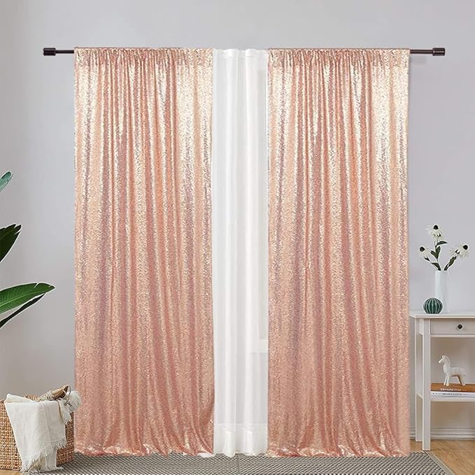 Eternal Beauty Rose Gold Sequin Backdrop Curtains, Shimmer Back Drop 4Panels-2FTx8FT for Christmas, Party, Birthday, Photography, Wedding, Baby Shower Event Decoration