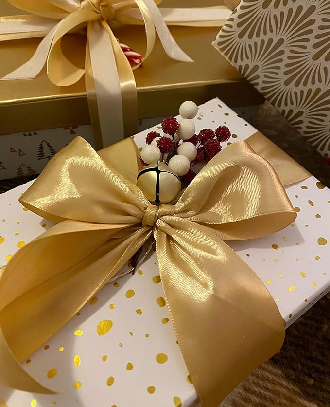1" x 50 Yards Champaign Gold Satin Ribbon Single Faced Fabric Ribbons for Gift Wrapping, Crafting, Bows Making, Flower Bouquet, Wedding, Home Decor