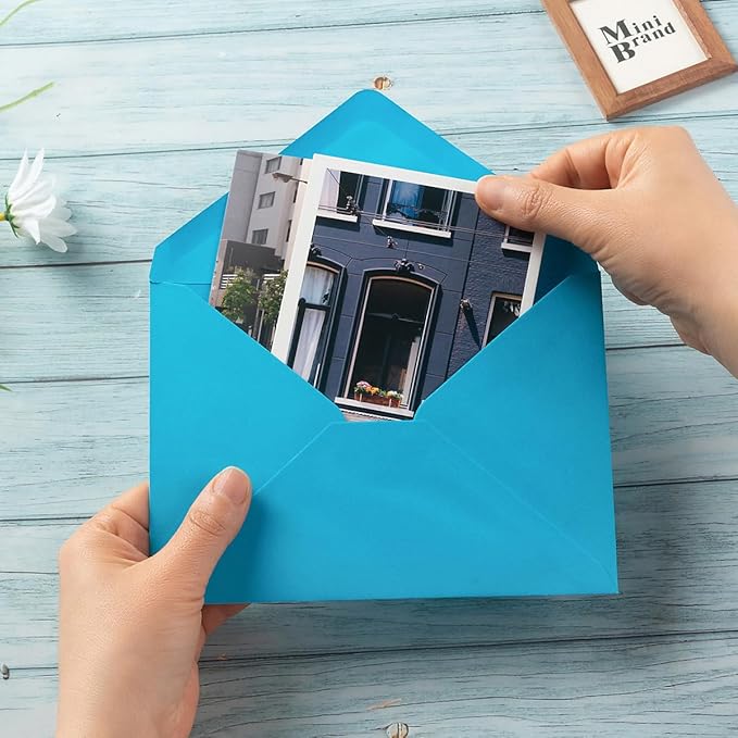 50 Pack Colored A7 Invitation Envelopes 5x7 with Gold Stickers for Cards and Invitations, 5 Colors (Blue, 5 1/4 x 7 1/4 inches)