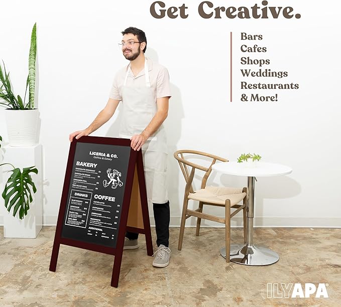 Ilyapa Wooden A-Frame Sign with Eraser & Chalk - 40 x 20 Inches Magnetic Sidewalk Chalkboard – Stained Wood Menu for Restaurant, Business or Wedding