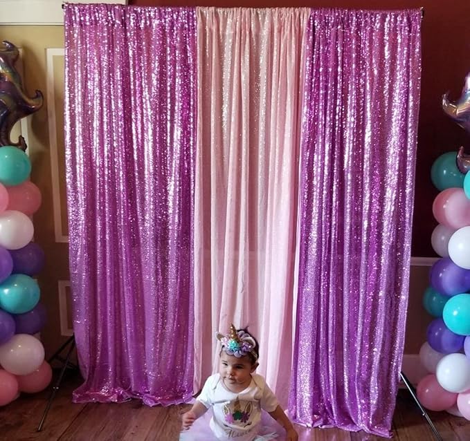 4Pcs 2Ft x 8Ft Sequin Backdrop Curtain, Glitter Photography Background, Sequence Xmas Thanksgiving Backdrop (Lavender, 4 pcs-2ftx8ft)