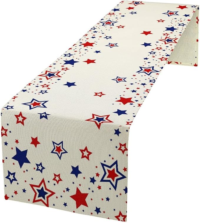4th of July Table Runner, American Stars Patriotic Independence Day Table Runner for Indoor Outdoor Party Home Kitchen Dining Table Decor, Blue Red, 13x120inch