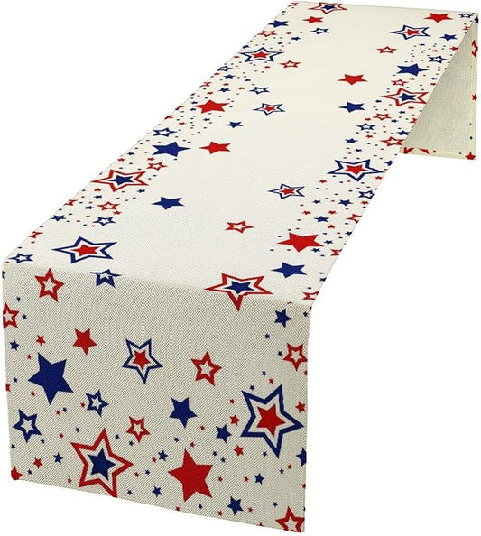 4th of July Table Runner, American Stars Patriotic Independence Day Table Runner for Indoor Outdoor Party Home Kitchen Dining Table Decor, Blue Red, 13x108inch