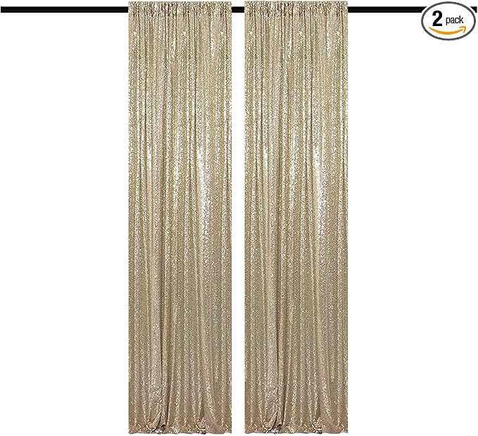 Champagne Gold Sequin Backdrop Curtains Glitter Drapes 2FT x 8FT 2 Panels for Wedding Birthday Party Decorations Bridal Baby Shower Party Supplies Sparkly Photography Background
