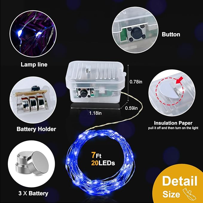 pozzolanas 12 Pack Blue Battery Operated String Lights - 7ft Waterproof Fairy Lights with 20 LEDs for Home, Mason Jar, Party, Wedding, Halloween, Christmas Decorations
