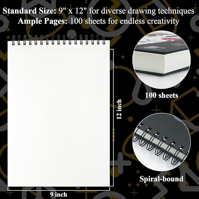 Sketch Book for Kids, 9" x 12" Kid Sketchbook, 100 Sheets (73lb/120gsm) Drawing Paper for Kids, Spiral Sketch Pad for Kid, Art Supplies for Classroom Must Haves.