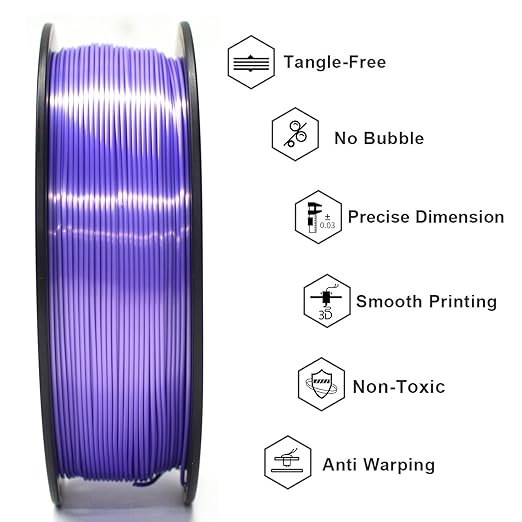 Geeetech Purple Silk PLA Filament 1.75mm for 3D Printer, Metal-Like Shiny 3D Filament 1kg (2.2lbs) 1 Spool, Dimensional Accuracy +/- 0.02 mm, Metallic Purple