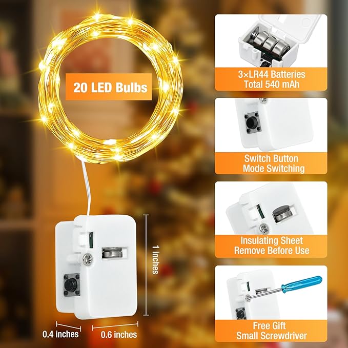 12 Pack Fairy Lights Battery Operated - 7ft 20 Led Twinkle Lights 3 Modes, Bulk Mini String Lights Waterproof for Mason Jars Vases DIY Party Wedding -Warm White & Cold White