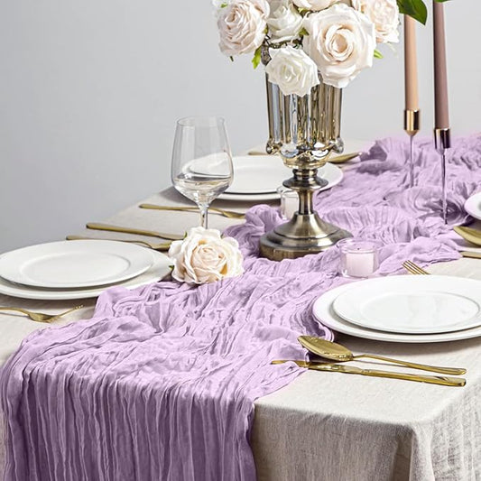 Lilac Purple Cheesecloth Table Runner Boho 10ft Gauze Cheese Cloth Gorgeous Table Runner for Baby Shower Wedding Bridal Shower Fall Thanksgiving Table Decor