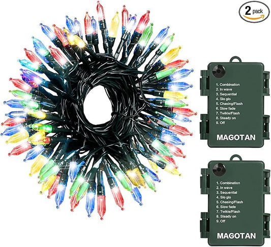 Christmas Lights 50 LED String Lights Battery Operated Clear Mini Lights18ft with Timer for Thanksgiving Day Wreath Christmas Tree Indoor Outdoor Decoration, Waterproof, Multicolor 2Pack