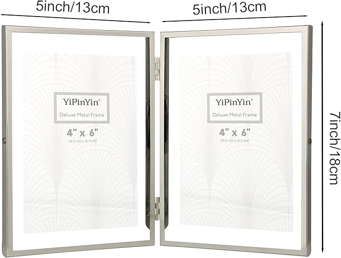 Silver 5x7''Double Floating Frame For Photo Sizes 3.5x 5'',4x6'',Metal Photo Frames 5x7''For Counter Shelf Display,Gift Choice for Wedding,Christmas,Birthady,Home or Office Decor.