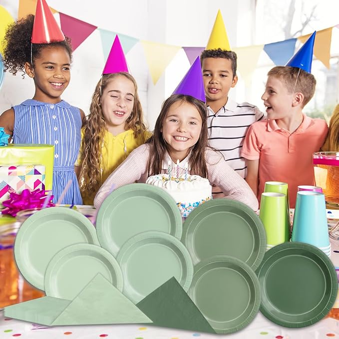 CMUSKO Sage Green Baby Shower Decorations - 150pcs Gradient Plates & Napkins Kit Serves 50 - Party Supplies for Birthday,Wedding