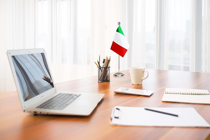 Italy Italian Deluxe Desk Flag Set Small Mini Miniature Italy Italian Table Desktop Flags,Festival Events Celebration,Office Decoration-2 Pack