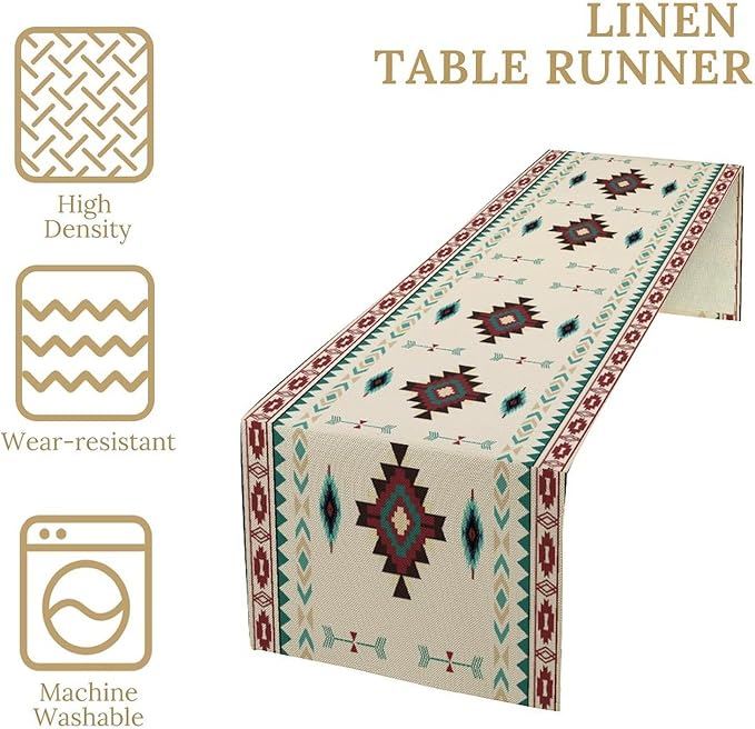 Aztec Table Runner Southwestern Native Vintage Geometric Pattern Table Runner Retro Country Table Dinner Decoration 13x70 Inch