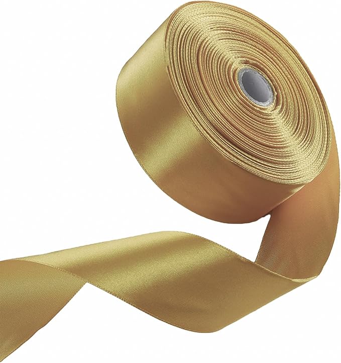 1-1/2 Inch Champaign Gold Satin Ribbon 50 Yards Solid Fabric Ribbons for Gift Wrapping, Crafts, Floral Arrangements, Wedding, Party, Holiday and Home Decor