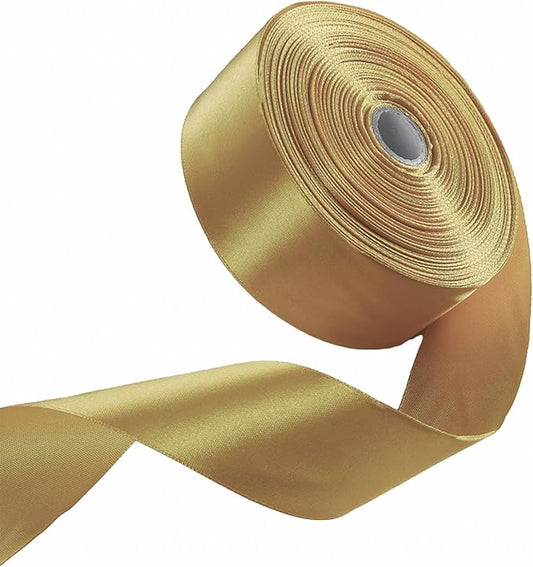 1-1/2 Inch Champaign Gold Satin Ribbon 50 Yards Solid Fabric Ribbons for Gift Wrapping, Crafts, Floral Arrangements, Wedding, Party, Holiday and Home Decor