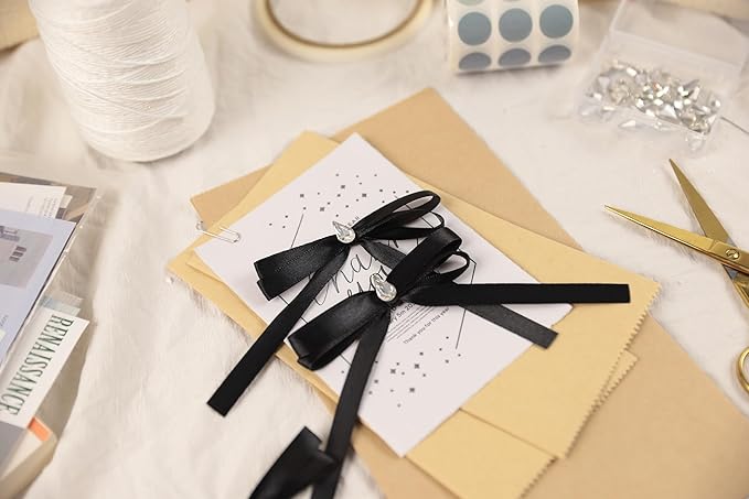 Black Satin Ribbon 3/8 inch X Continuous 100 Yards, Single Face Polyester Ribbon Perfect for Gift Wrapping, Flower Bouquet, Wedding Decor, Crafts, Bow Making, Sewing and More