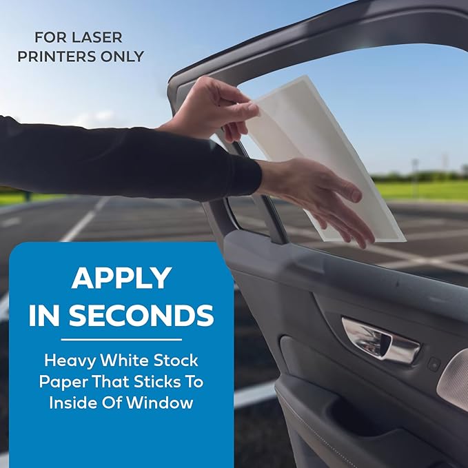Interior Car Window Stickers for Cars & Dealerships - Blank White | 8.5" x 11" | (250 Pack of Stickers) (Adhesive) (Laser Printer)