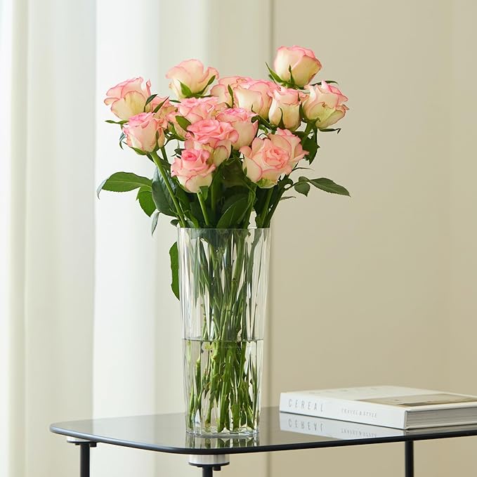 2 Clear Crystal Plastic Flower Vase, 10.2" Acrylic Rose Bouquet Vases for Home Decor Centerpieces Wedding Birthday Mothers (D4.6 2 + 2 Holder)