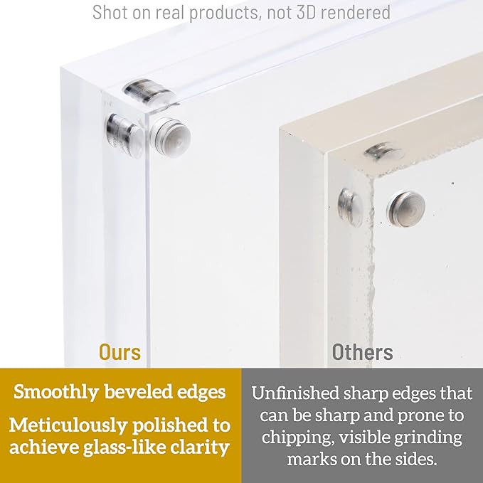 4x6 Acrylic Picture Frame 3 Pack, 20mm Thick Magnetic Double Sided Display 20% Thicker- Frameless Clear Transparent Photo Frame for Desktop/Tabletop, Self Standing with Microfiber Cloth