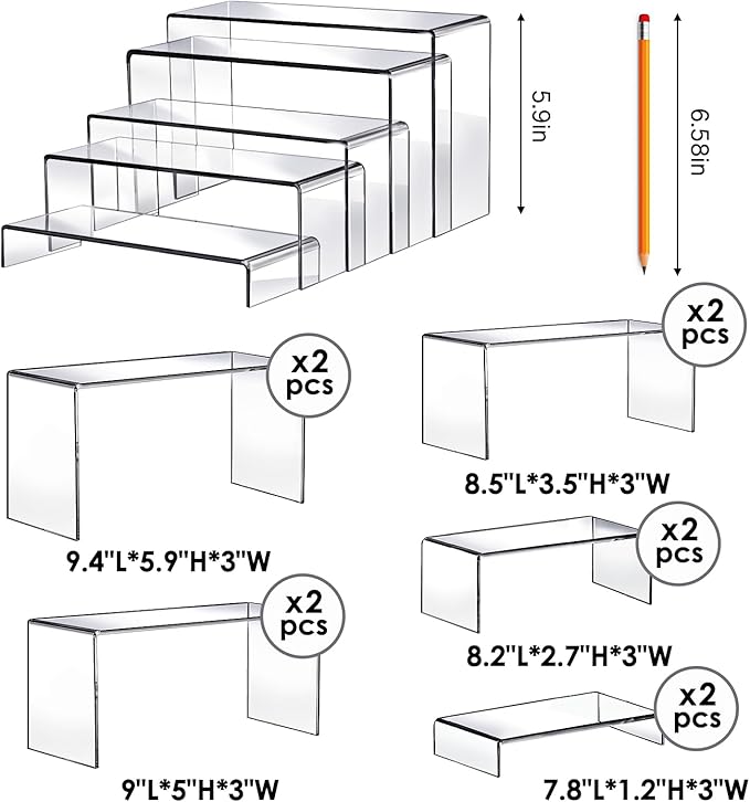 Fixwal 10pcs 2 Set Acrylic Risers for Display Clear Perfume Organizer Stands Acrylic Display Risers for Show Figures, Cupcake, Jewelry, Toys, Perfume and More (Large Size)
