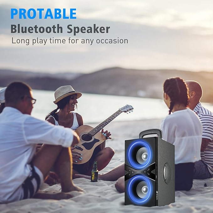Bluetooth Speakers, Wireless TWS Portable Speaker with Lights,100dB Loud Subwoofer 80w(Peak) Stereo Sound, Bassup Technology, Long Playtime for Outdoor Party