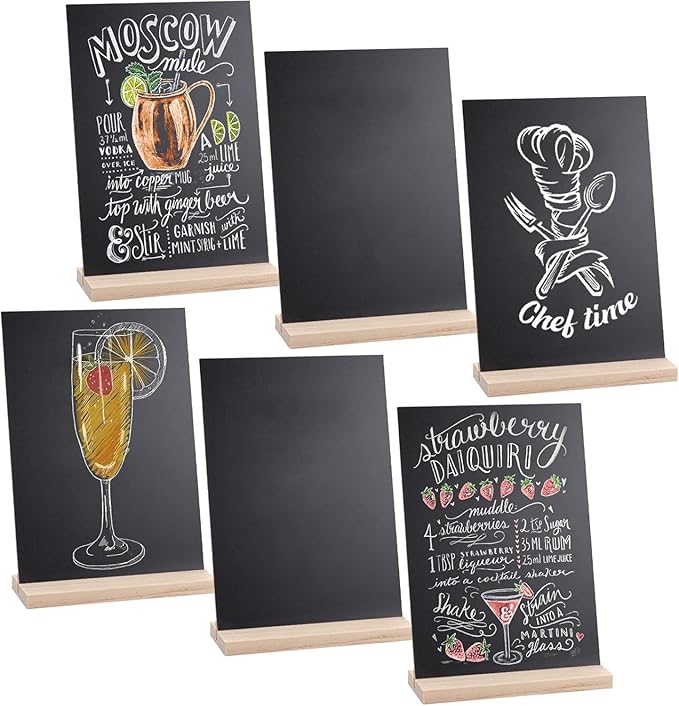 Small Chalkboard Signs, Double Side 6 x 9 Inch Wooden Tabletop Chalkboard Sign with Base Stands - Set of 6, Decorative Mini Table Signs Message Chalk Board Sign for Kitchen Wedding Bar and Restaurant