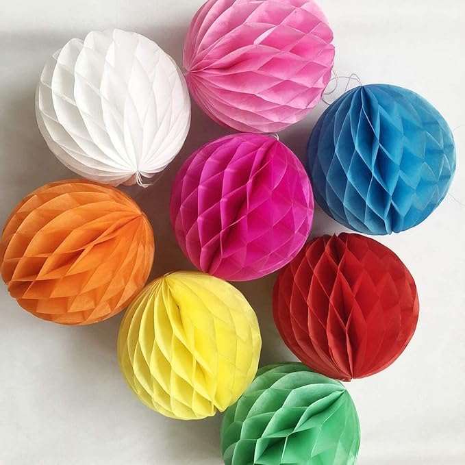 8pcs 10 Inch Paper Honeycomb Balls Decorative Tissue Pom Poms Flower Art Hanging Balls for Birthday Wedding Nursery Baby Shower Home Decor (10inch, Multi-Color)
