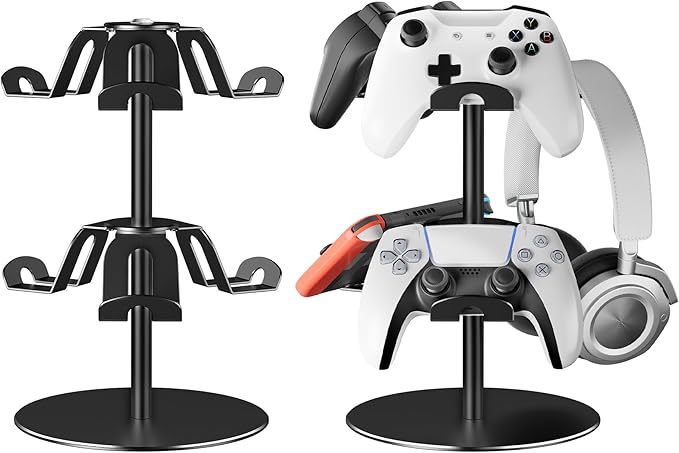 Controller Holder 2 Aluminum Alloy Tier,Headphone Stand - Gaming Controller Stand for Xbox PS5 PS4 Switch,Gaming Controller Headset Holder for Universal Gaming Accessories(Black)