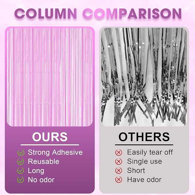 3 Pack 3.3 x 8.2 ft Pastel Purple Foil Fringe Backdrop Curtains, Tinsel Streamers Birthday Party Decorations, Fringe Backdrop for Graduation, Baby Shower, Gender Reveal, Disco Party