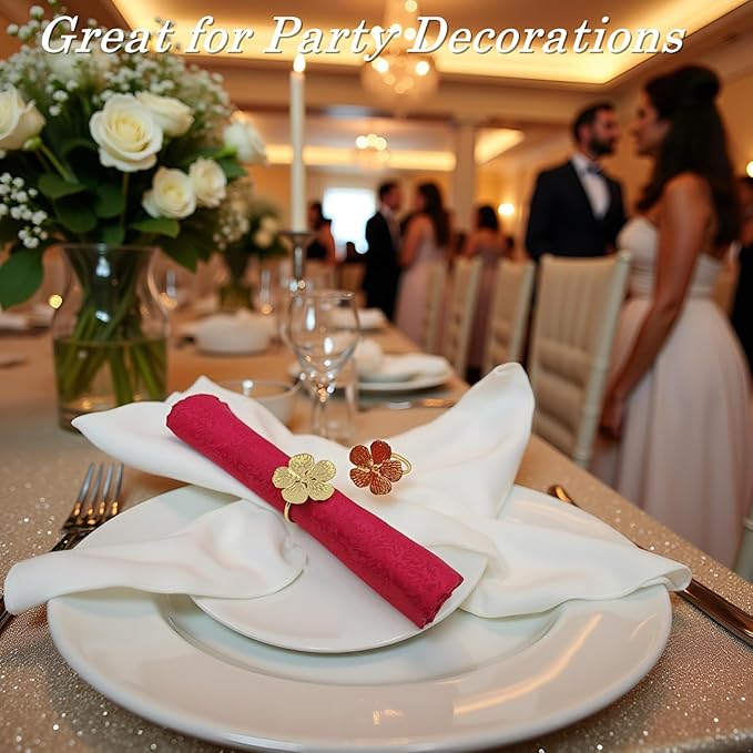 Flower Napkin Rings Set of 50, Fall Napkins Rings Gold Floral Holder for Wedding Season Banquet Party Décor Holiday Dinner Delicate Blossom Serviette Buckles Table Setting Decoration(Gold 50)