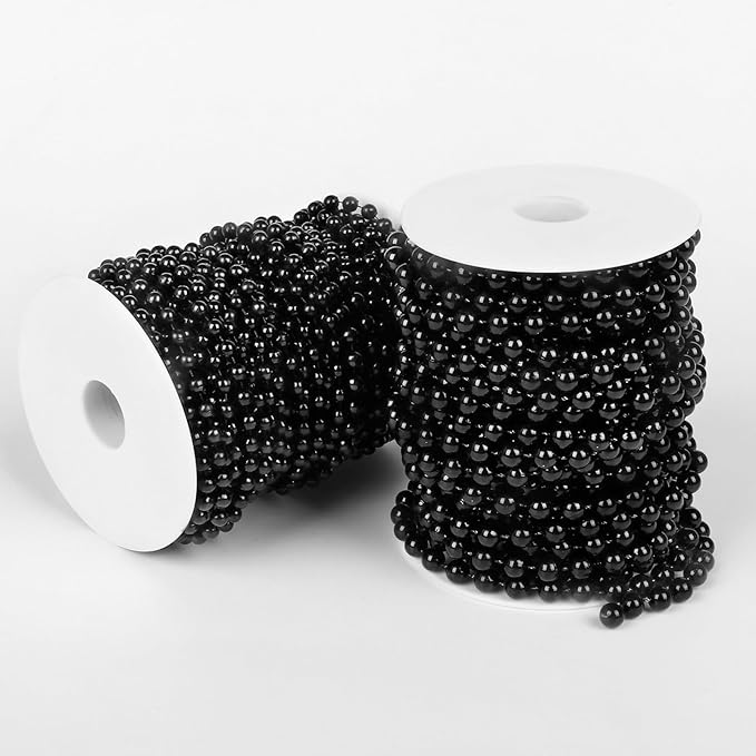 [76.7 Feet] Black Beads Garland, 6MM 25.5 Yards Black Faux Pearl Beads String Roll Bulk for DIY Craft, Wedding, Party, Festival Decoration