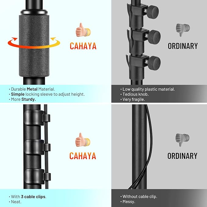 CAHAYA Mic Stand Floor Detachable - Microphone Stand Heavy Duty with Weighted Round Base Phone Holder and 2 Mic Clips Portable Mic Stands Height Adjustable 50" to 64" for Singing Performance Stage