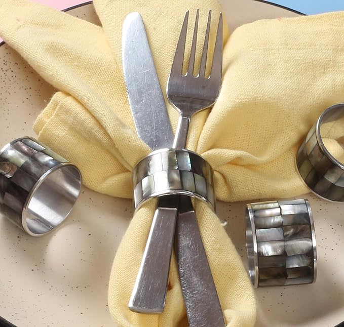 Napkin Rings Set of 8 for Dining Table Decoration Parties Everyday Metal Napkin Holder Napkin Rings for Dinner Table Decor, Wedding, Banquet, Party - Wenge Silver