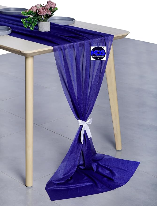 MDS Halloween Chiffon Table Runner - 1 Pack, 29 x 170 Inches, 14ft Each - Sheer Spooky Table Runners for Haunted House Parties, Trick-or-Treat Tables, Witchy Décor, Wedding & Events - Royal Blue