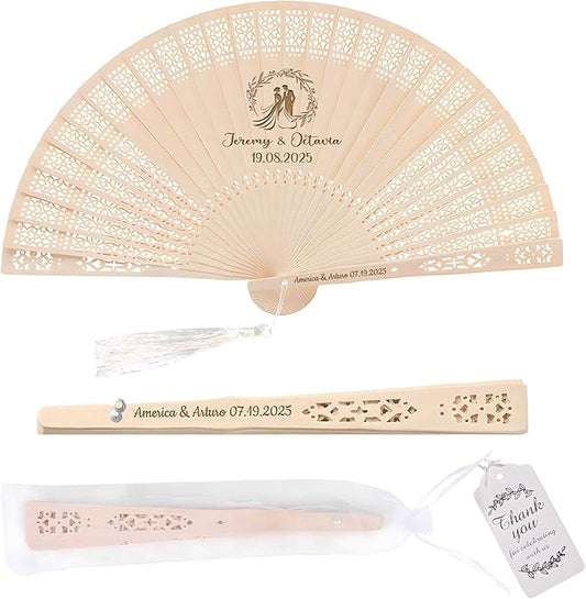 100 PCS Custom Fans Personalized Folding Fans for Line Dancing Wooden Hand Fan Wedding Favors Bulk Fans for Guests Party Event Use (Style03)