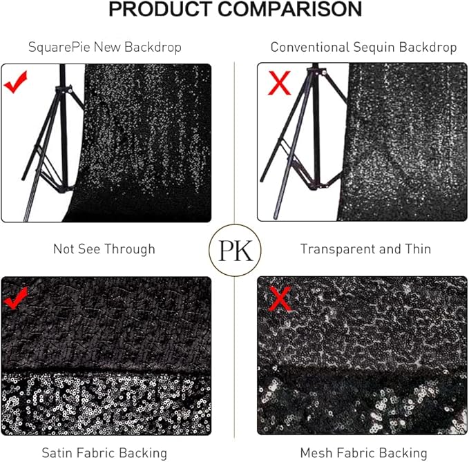 SquarePie Sequin Backdrop Curtain Non-Transparent Background Sparkly for Halloween Party 2FT x 8FT Black 2pcs