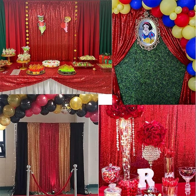 Red Sequin Backdrop Curtains Glitter Drapes 2FTx8F 2 Panels for Wedding Birthday Party Decorations Bridal Baby Shower Party Supplies Sparkly Photography Background